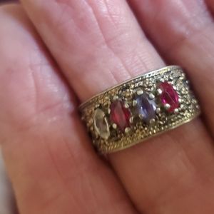 Stirling silver ring with colored Dimond shape rhinestones